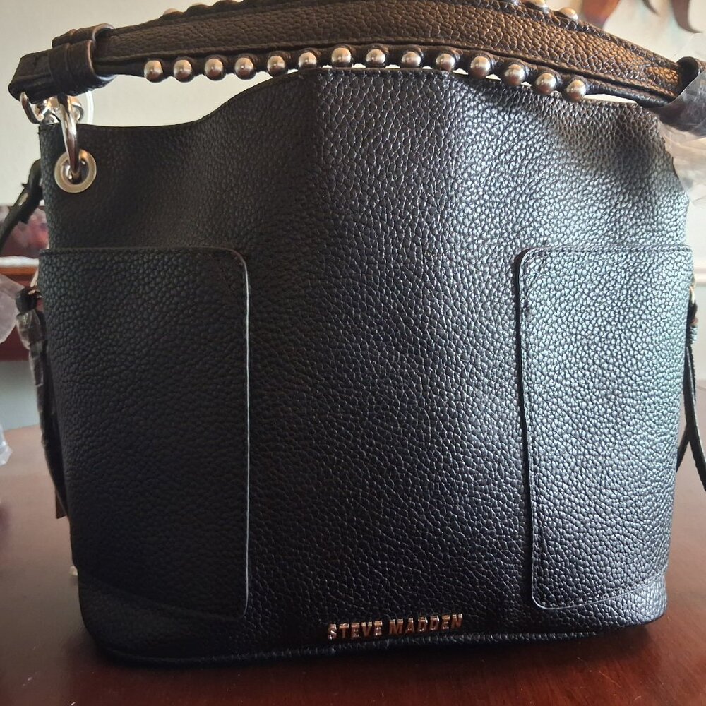 Black Leather Steve Madden Purse with Silver Trim